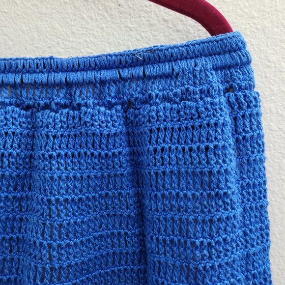 Vintage Crochet Full Skirt Pom Pom Knitted Knit Plus 1X Royal Blue w/ Slip - Picture 3 of 6